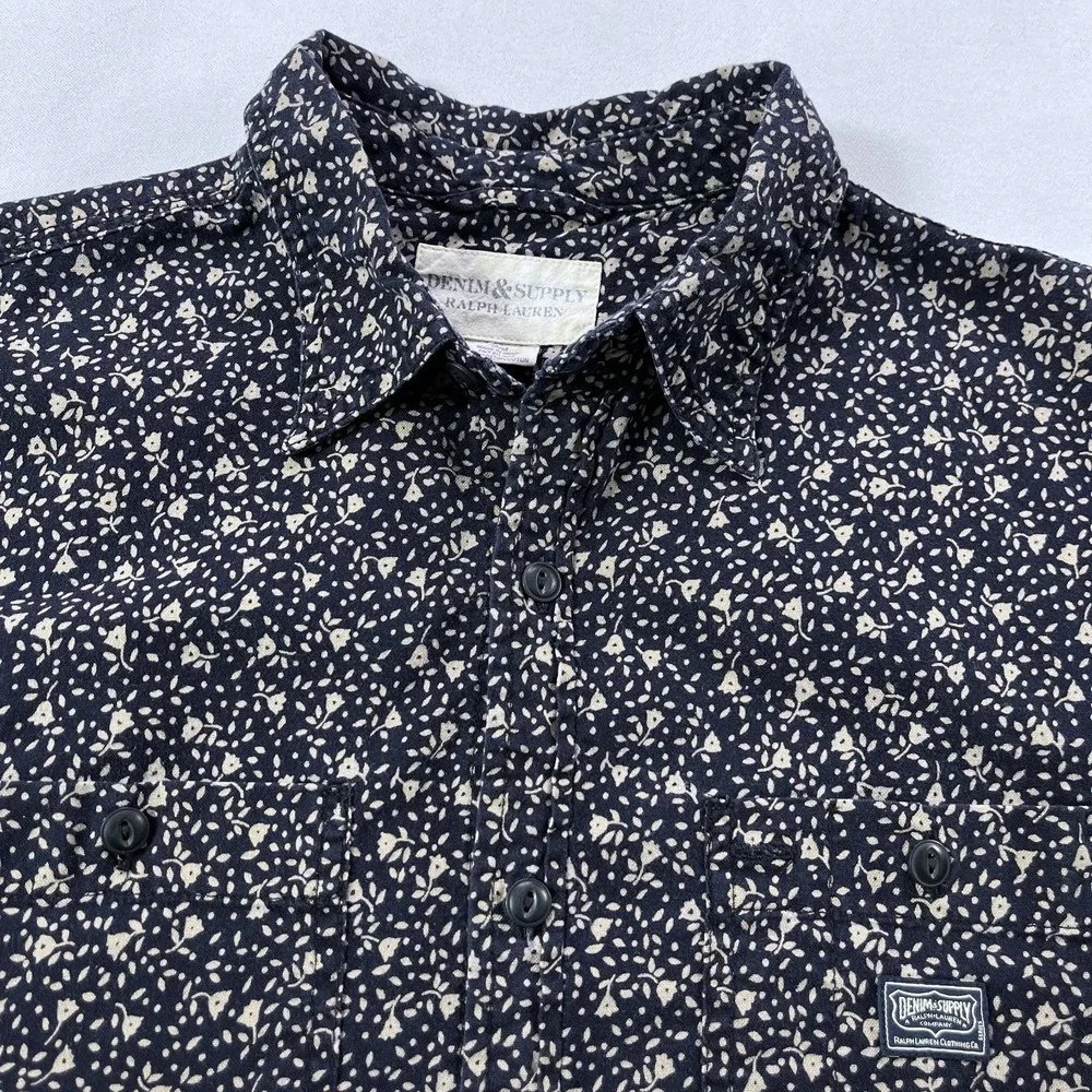 Denim & Supply‎ Ralph Lauren Shirt Men Medium Navy Micro Floral Button Up